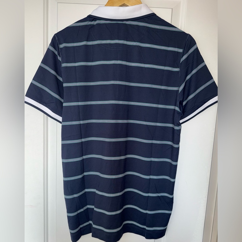 Abercrombie & Fitch Soft A&F Navy Striped Air Knit Polo - Picture 4 of 8